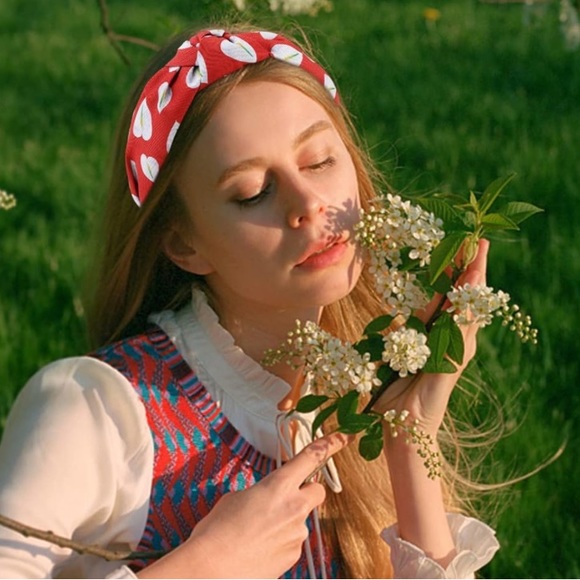 Red & White Leaf Pattern Top Knot Headband - Picture 10 of 13